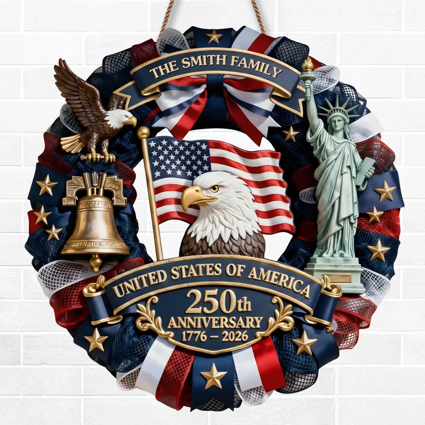 Wood Sign - Personalized America 250th Anniversary Gifts For Mom. Dad. Brother. Sister. Kids - Family Forever United