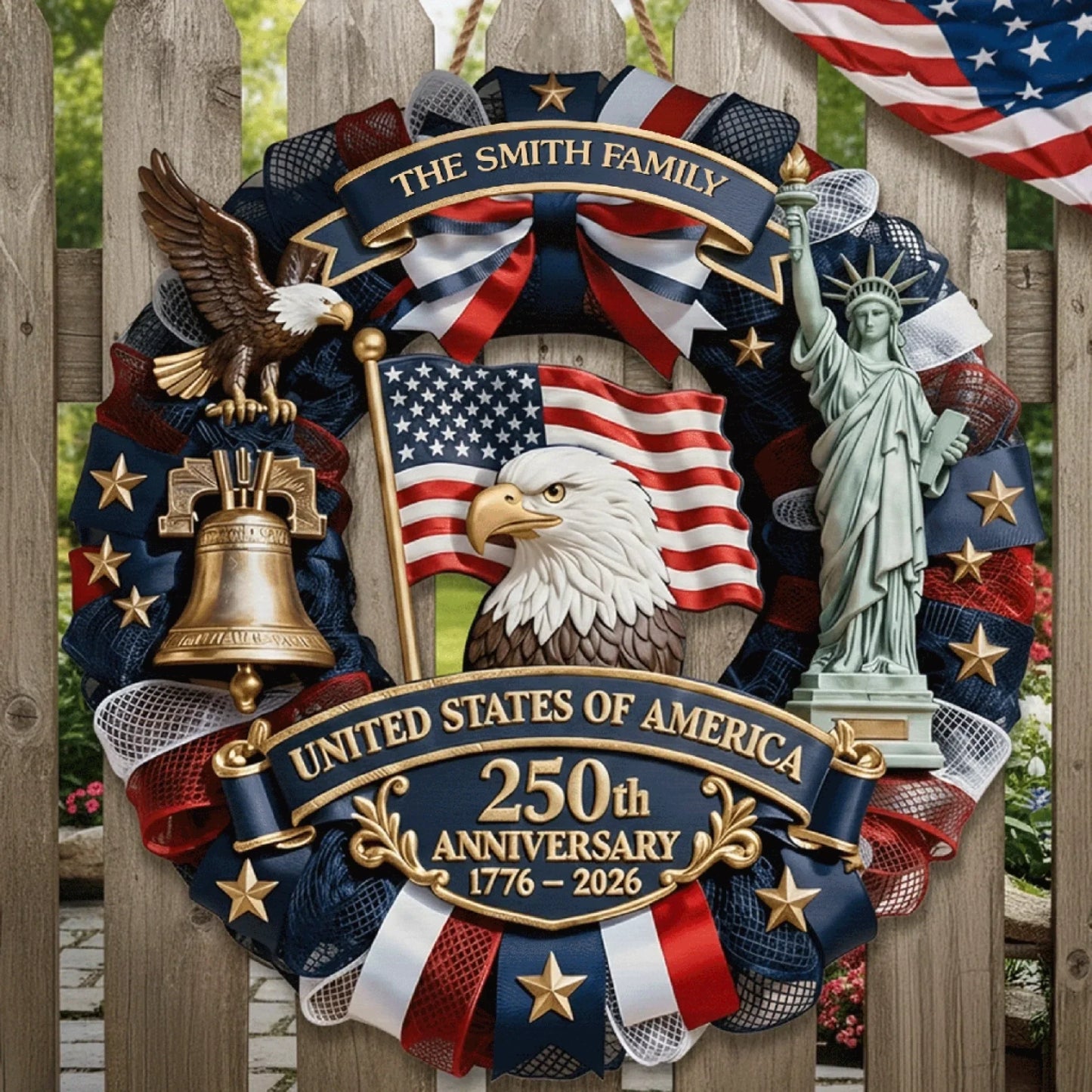 Wood Sign - Personalized America 250th Anniversary Gifts For Mom. Dad. Brother. Sister. Kids - Family Forever United