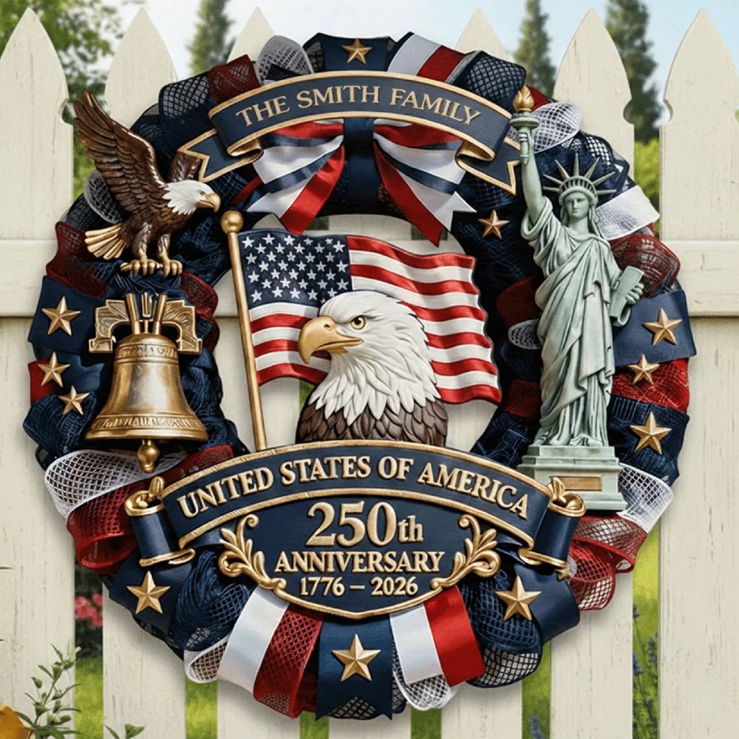 Wood Sign - Personalized America 250th Anniversary Gifts For Mom. Dad. Brother. Sister. Kids - Family Forever United
