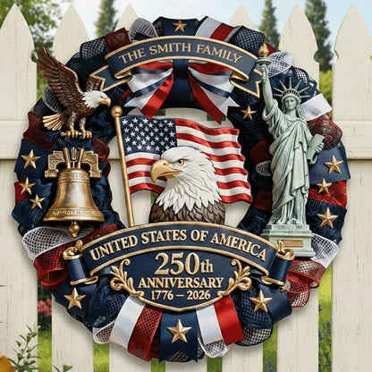 Wood Sign - Personalized America 250th Anniversary Gifts For Mom. Dad. Brother. Sister. Kids - Family Forever United