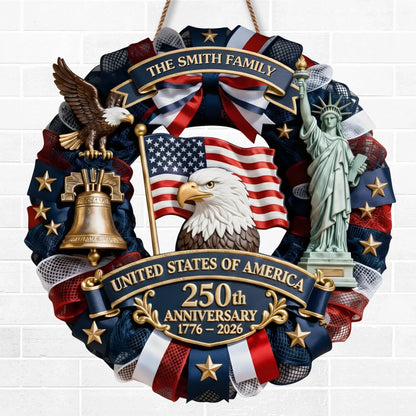 Wood Sign - Personalized America 250th Anniversary Gifts For Mom. Dad. Brother. Sister. Kids - Family Forever United