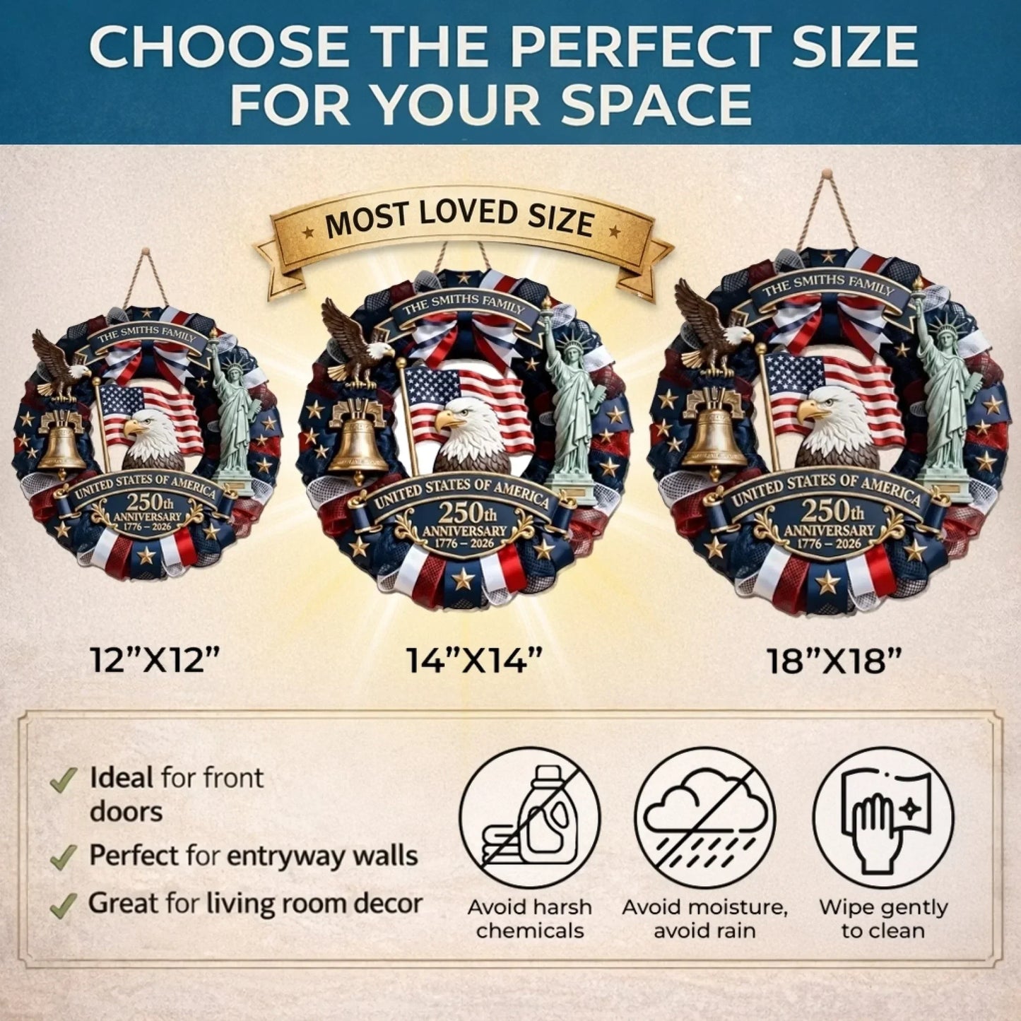 Wood Sign - Personalized America 250th Anniversary Gifts For Mom. Dad. Brother. Sister. Kids - Family Forever United
