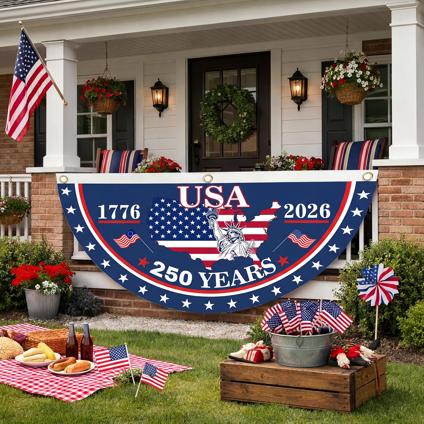 🔥Last Day 49% OFF🎉250th Anniversary Birthday Bunting Flag. 1776-2026 Commemorative Patriotic Fan Banner with Brass Grommets