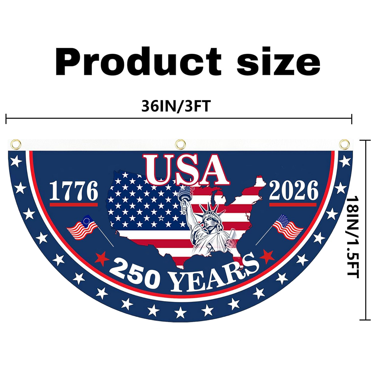 🔥Last Day 49% OFF🎉250th Anniversary Birthday Bunting Flag. 1776-2026 Commemorative Patriotic Fan Banner with Brass Grommets